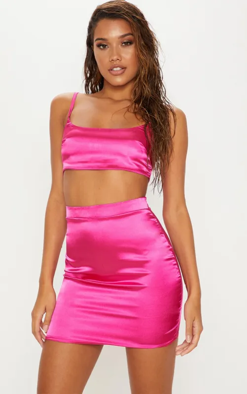 Pink Satin Scoop Neck Crop Top sold by Pretty Little Thing