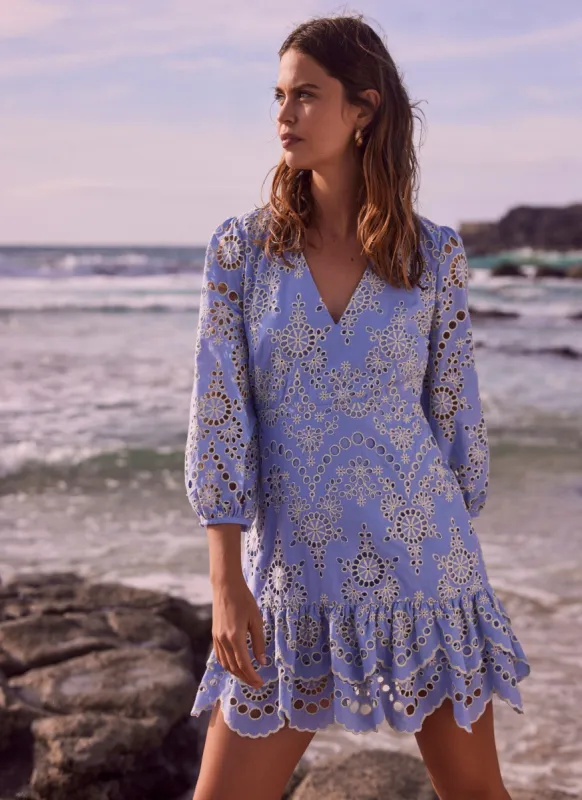 Blue Broderie Anglaise Mini Dress sold by Mint Velvet