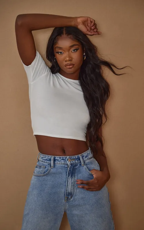 Tall White Short Sleeve Crop Top sold by Pretty Little Thing