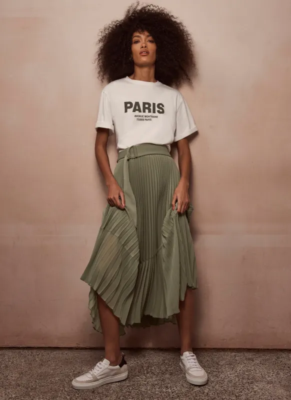Khaki Pleated Midi Skirt sold by Mint Velvet