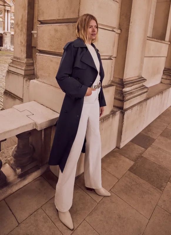 Navy Cotton Relaxed Trench Coat sold by Mint Velvet