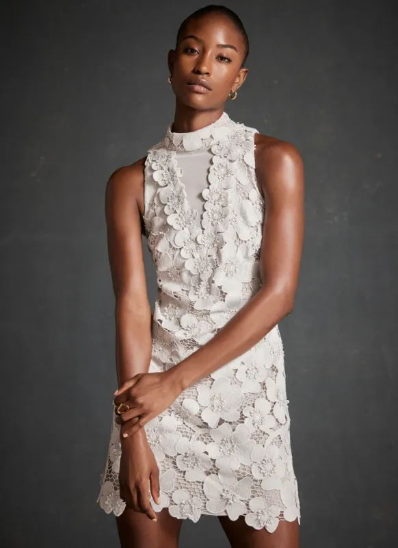 Mint Velvet Grey Floral Lace Halter Mini Dress | Parallel