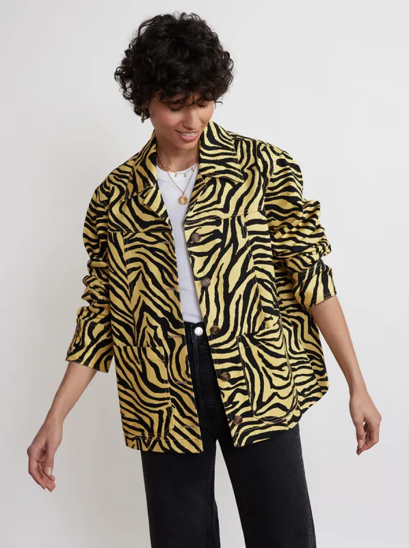 Frankie Yellow Zebra Print Cotton Twill Jacket | Parallel