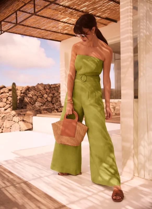 Green Linen Belted Bandeau Jumpsuit sold by Mint Velvet