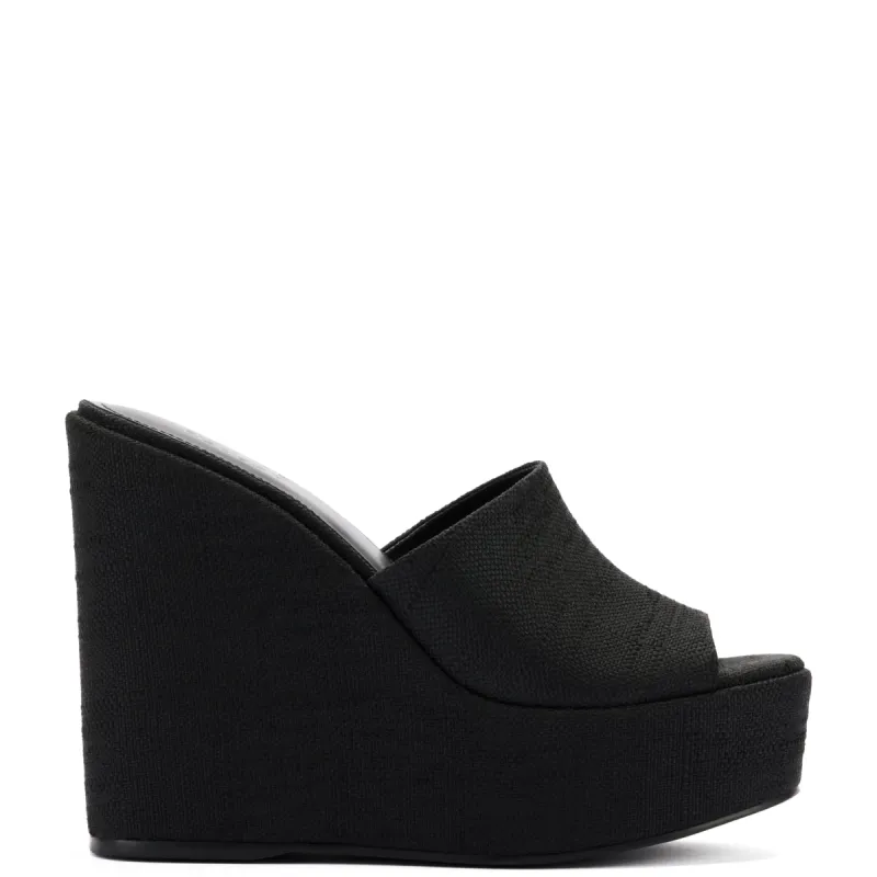 Larroudé x Jennifer Fisher Wedge Mule In Black Raffia sold by Larroude