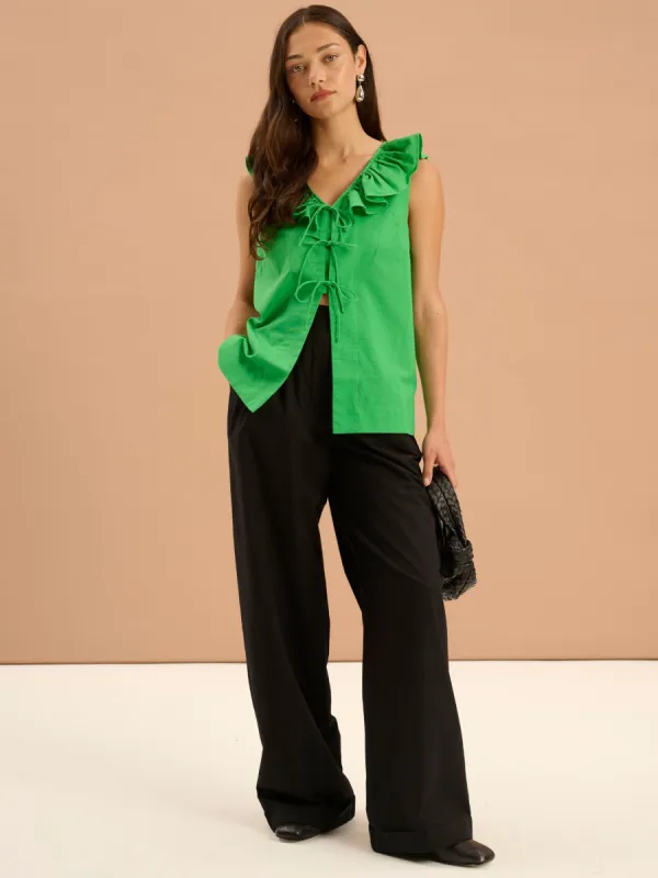 Candy Pleat Front Straight Leg Trouser in Black sold by Omnes