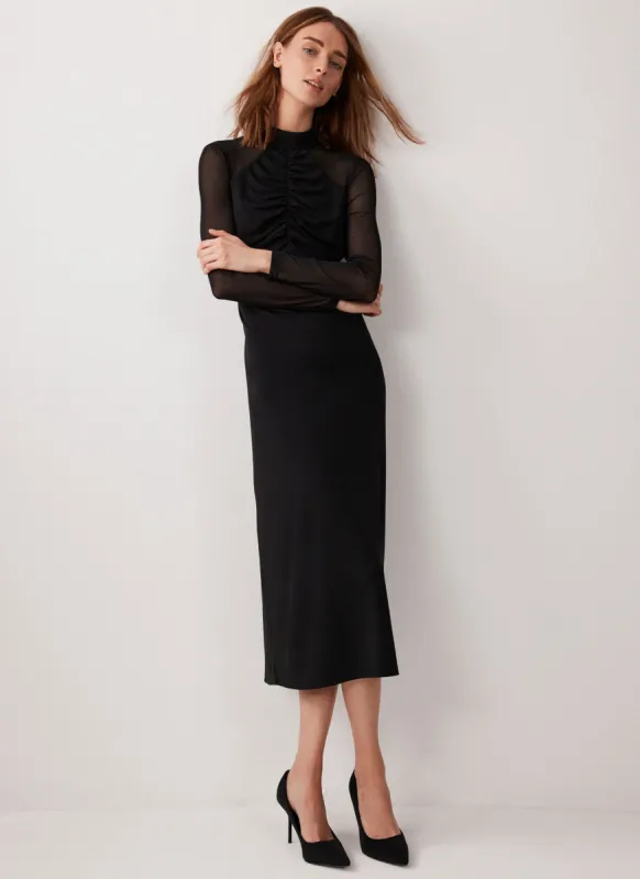 Black Mesh Ruched Midi Dress sold by Mint Velvet