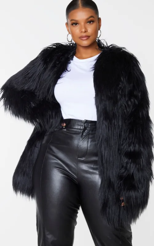 Plus Amaria Black Shaggy Faux Fur Jacket | Parallel