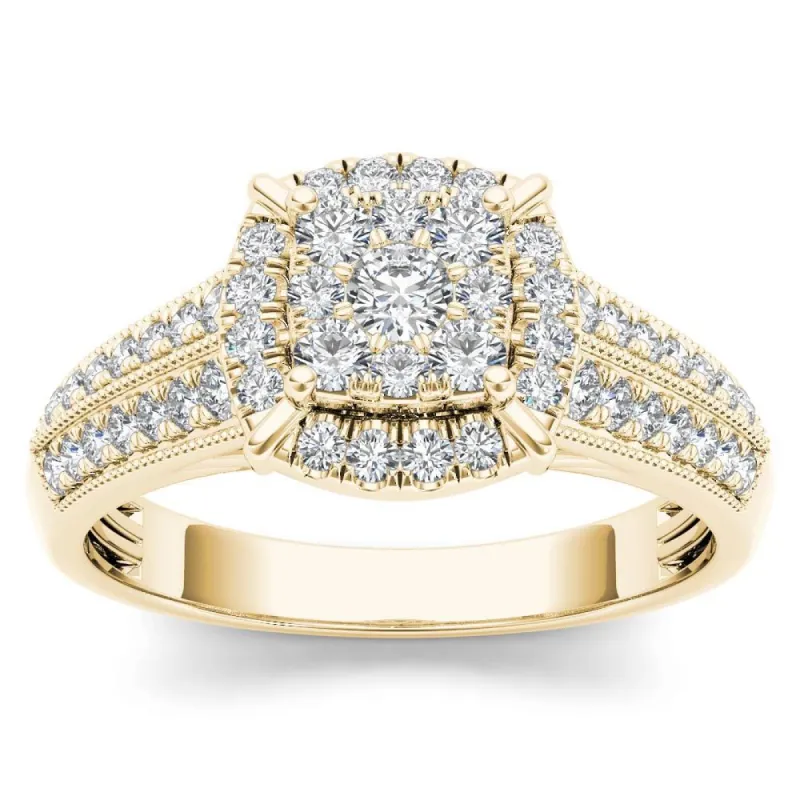 De Couer 10k Yellow Gold 1/2ct TDW Diamond Cluster Halo Engagement Ring sold by Zulily