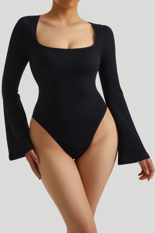 Square Neck Long Bell Sleeves Bodysuit sold by MOOSLOVER