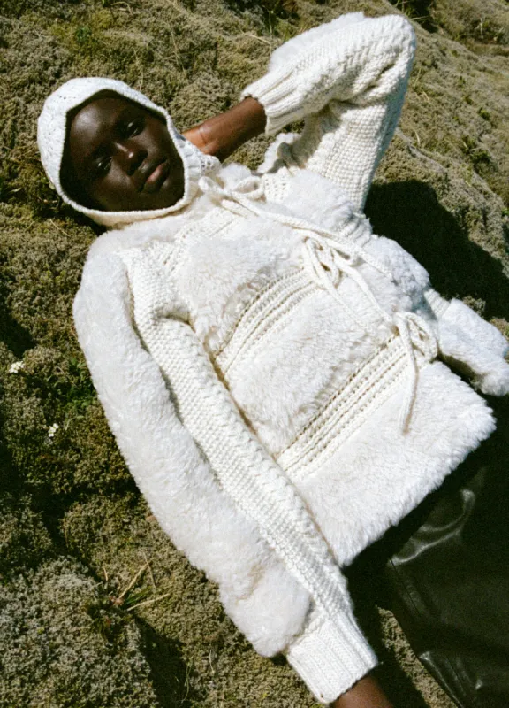 ◆SEA◆Gisele faux shearling&crocheted ウールジャケット◆ Sea Gisele Faux Shearling Tie-front Jacket In Cream | ModeSens