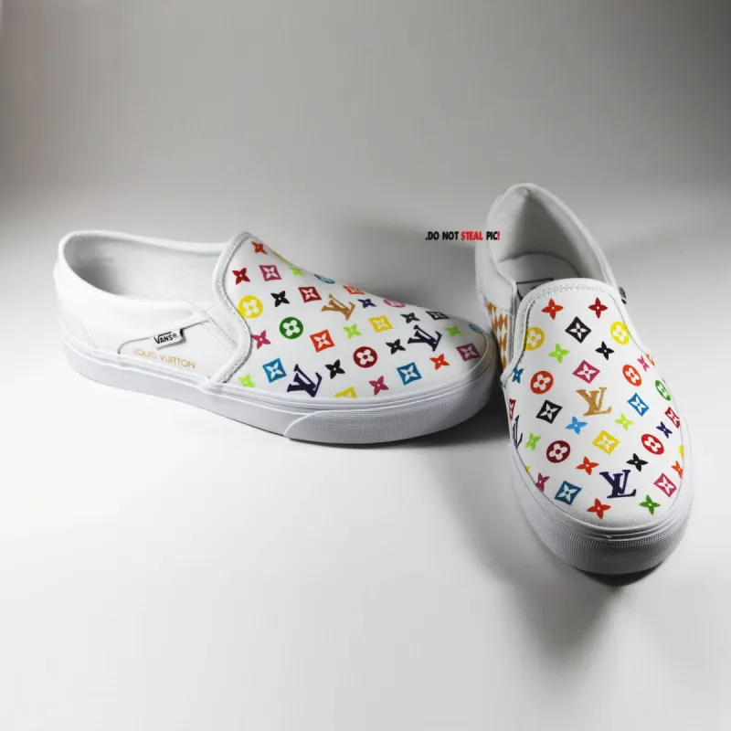 Colored LV Vans Slip-on sold by Drippy Custom Many