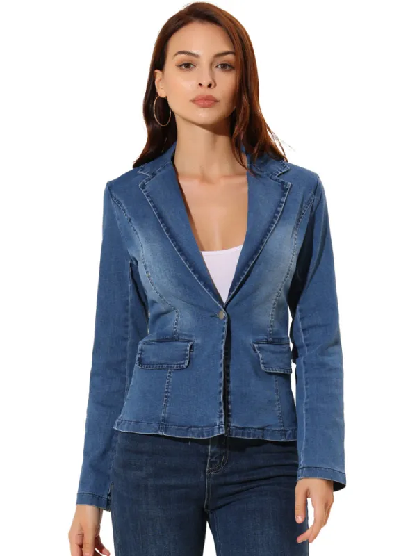 Allegra K- Casual Notched Lapel One Button Denim Blazer sold by Reitmans