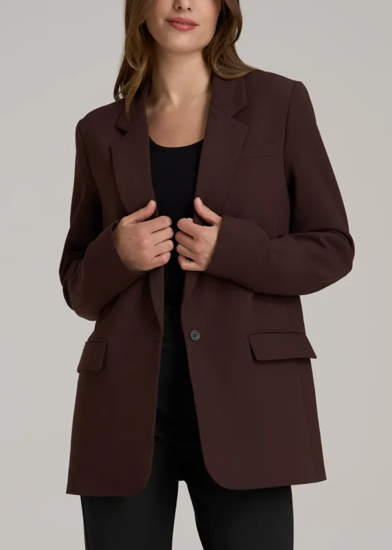 Boyfriend Fit Single-Button Blazer for Tall Women in Chestnut sold by American Tall
