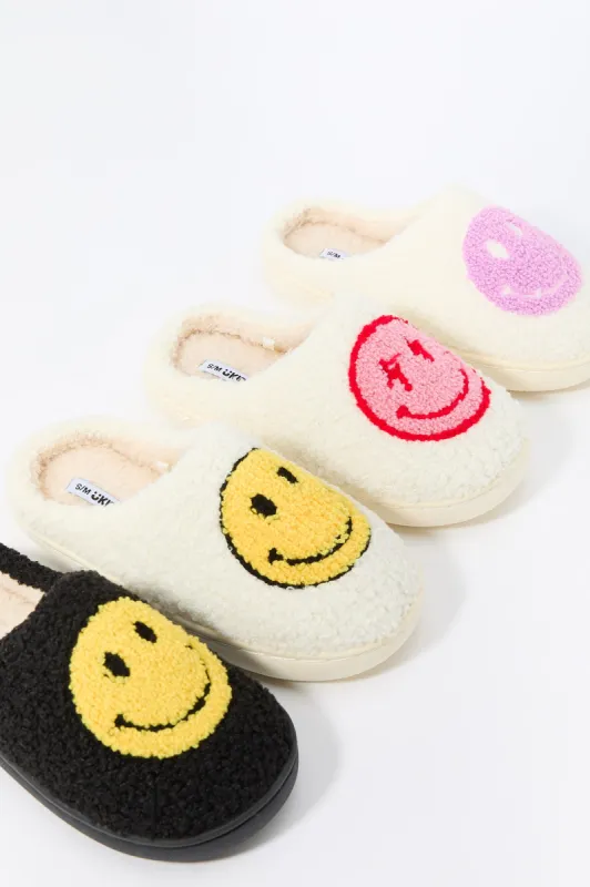 Pantoufles en similifourrure à imprimé Happy Face pour fille sold by Urban Planet