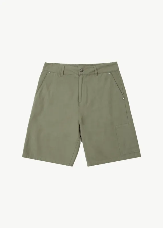 AFENDS Mens Harper - Canvas Workwear Short 22" - Olive sold by Afends