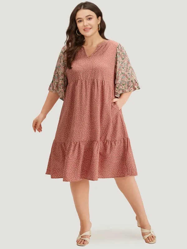 Polka Dot & Ditsy Floral Print Notched Flutter Dress sold by Bloomchic