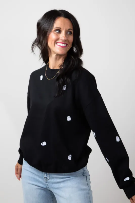 1897 Active Ghost Embroidered Sweatshirt for Women in Black | T836-BLACK sold by Glik’s