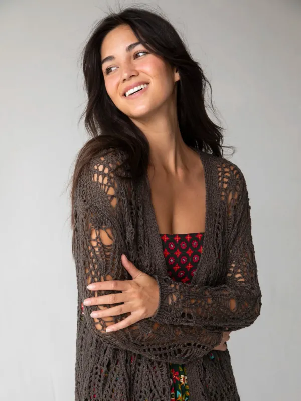 Abigail  Crochet Cardigan - Charcoal sold by NATURAL LIFE