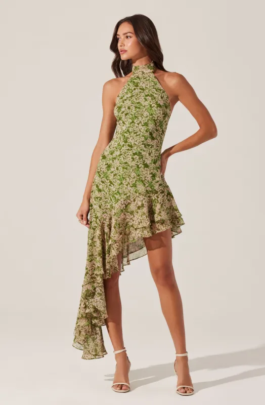 Asymmetrical Ruffle Hem Halter Dress | Parallel