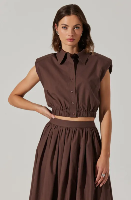 Bysen Padded Shoulder Button-Up Top sold by Astr
