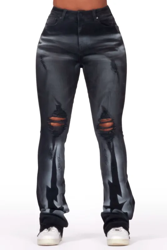 Maranda Black Stacked Flare Jean sold by Rockstar Original