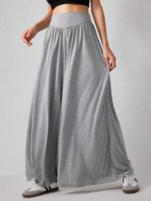 Solid Jersey High Waist Ruffle Wide Leg Trousers sold by Cider