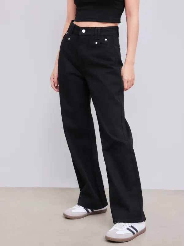 Denim High Waist Wide Leg Jeans sold by Cider