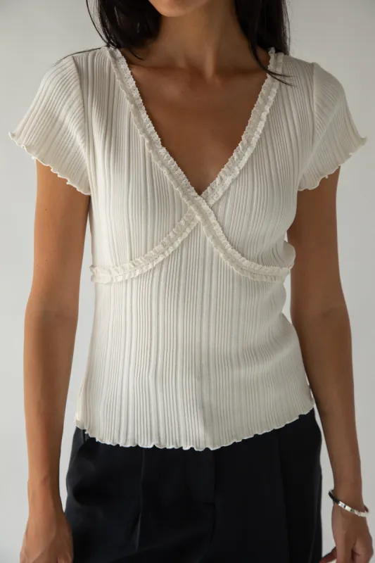 SHORT SLEEVE TOP WITH LACE V-NECKLINE sold by OAK AND FORT