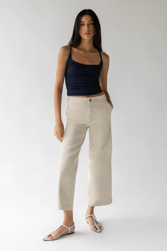 CROPPED LENGTH TWILL WIDE LEG PANT sold by OAK AND FORT