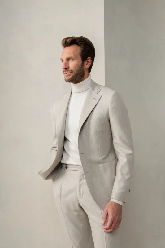 Beige herringbone suit - Made in Italy sold by Pini Parma