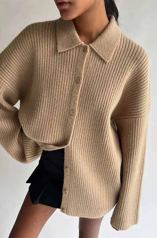 COLLARED RIB-KNIT CARDIGAN sold by OAK AND FORT