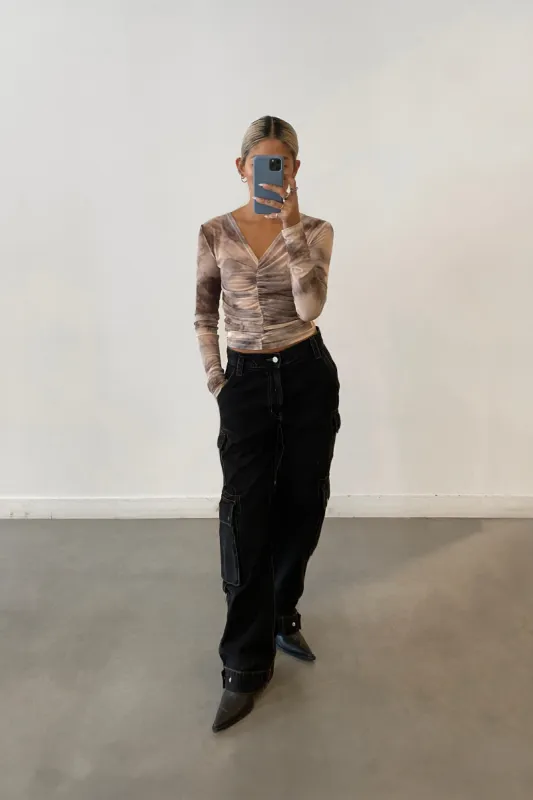RUCHED FRONT MESH TOP sold by OAK AND FORT