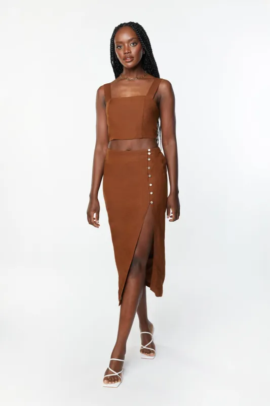 BUTTON UP MIDI SKIRT sold by OAK AND FORT