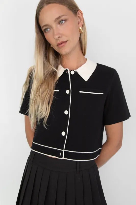 CROPPED KNIT CONTRAST TRIM TOP sold by OAK AND FORT