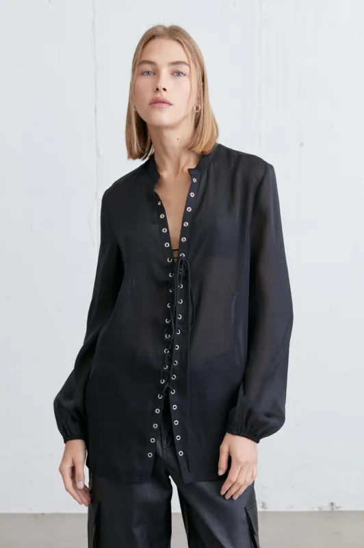 LACE-UP CHIFFON BLOUSE sold by OAK AND FORT
