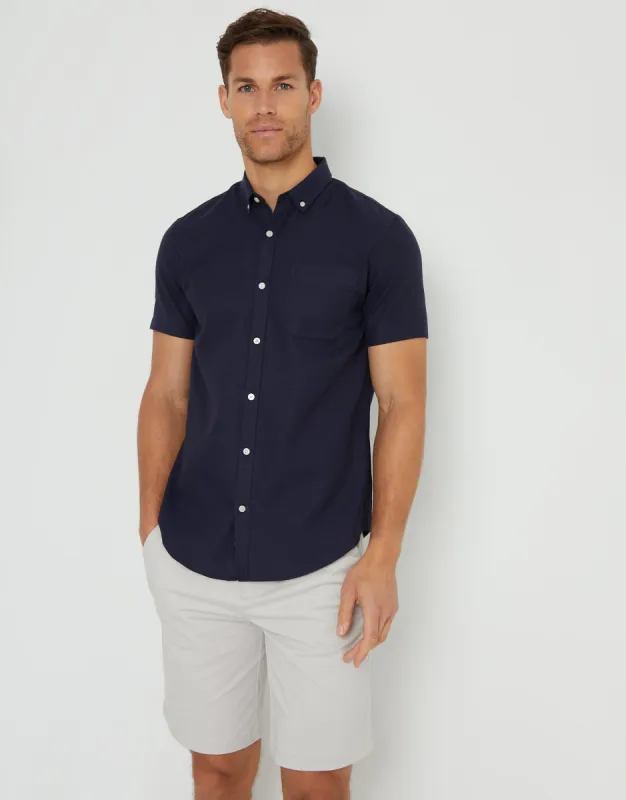 Threadbare Men's Navy Cotton Lyocell Blend Short Sleeve Shirt sold by Threadbare