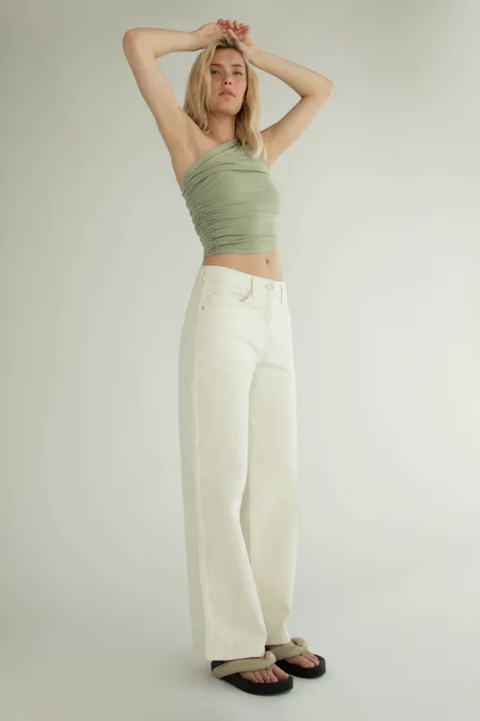 STRAIGHT LEG TWILL PANT WITH FRAYED SIDES sold by OAK AND FORT