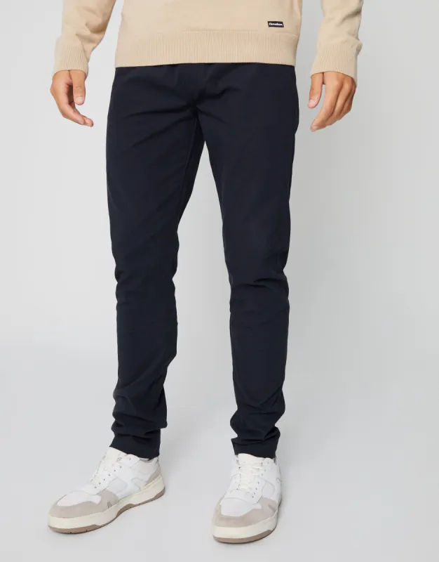 Men's Navy Slim Fit Pull-On Chino Trousers sold by Threadbare