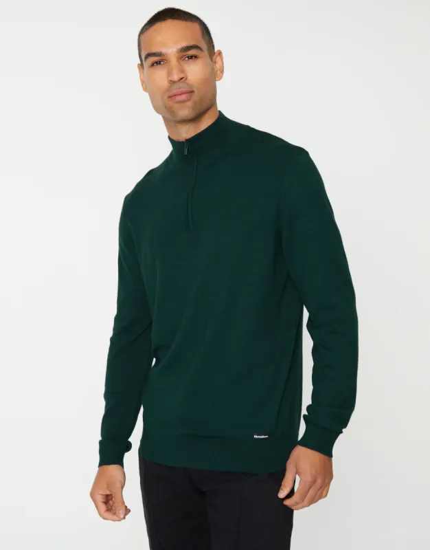 Threadbare Men's Green Funnel Neck Quarter Zip Knitted Jumper sold by Threadbare