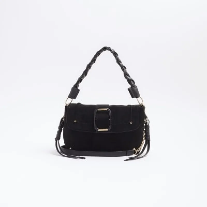 Black buckle shoulder bag sold by River Island