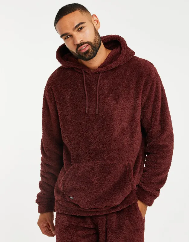 Men's Burgundy Faux Borg Lounge Hoodie sold by Threadbare
