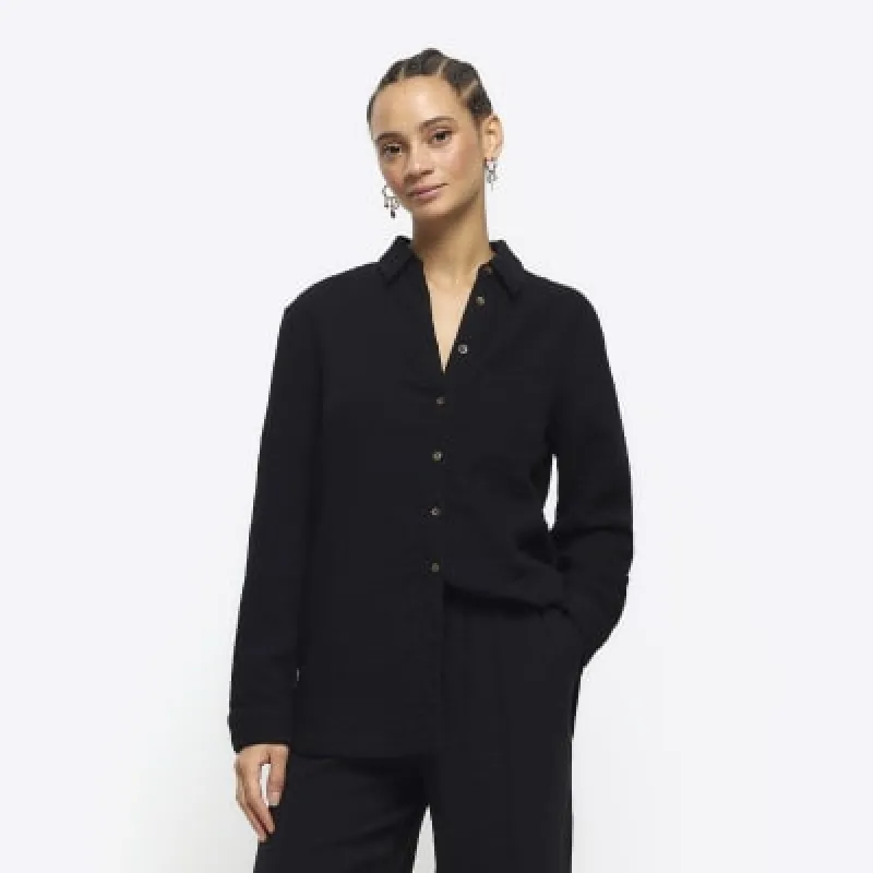 Black textured long sleeve shirt sold by River Island