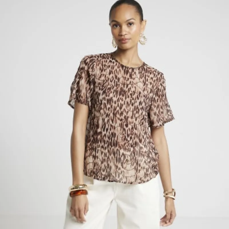 Brown leopard print embellished t-shirt sold by River Island