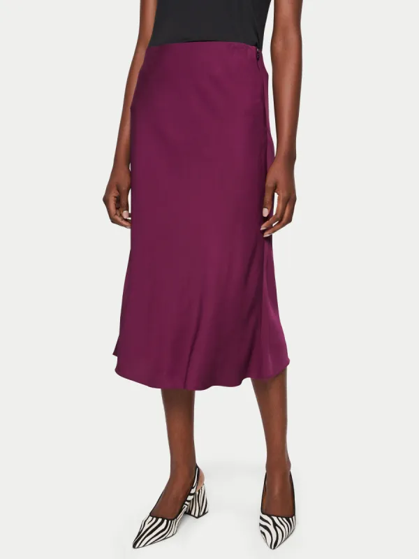 Satin Bias Midi Slip Skirt | Grape Purple sold by Jigsaw