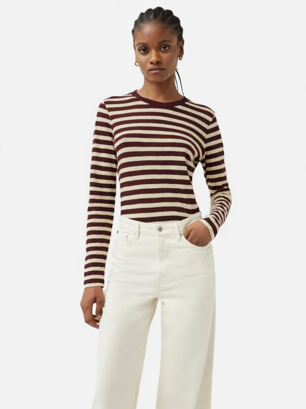 Cotton Slub Stripe Long Sleeve Tee | Burgundy sold by Jigsaw