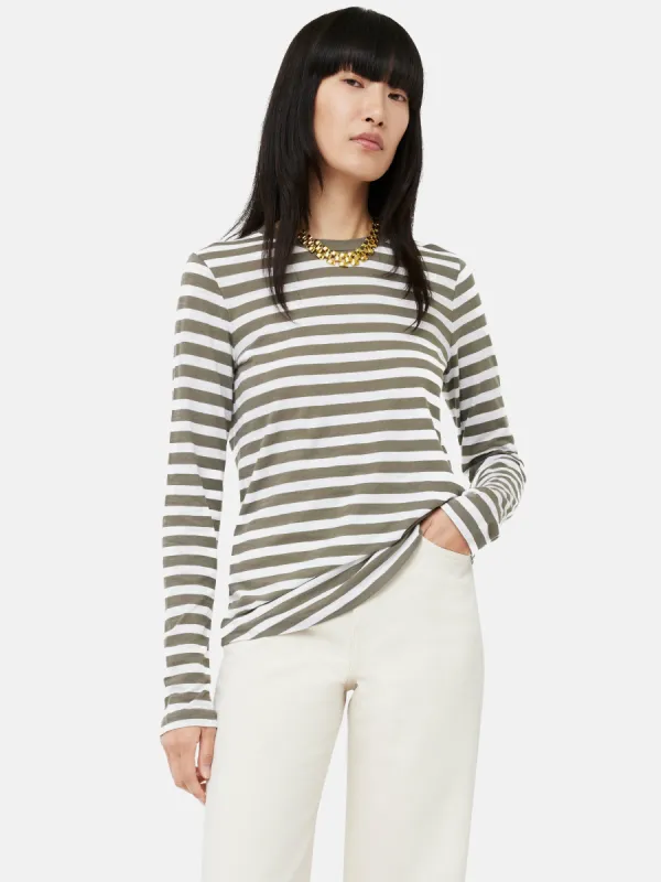 Cotton Slub Stripe Long Sleeve Tee | Khaki sold by Jigsaw