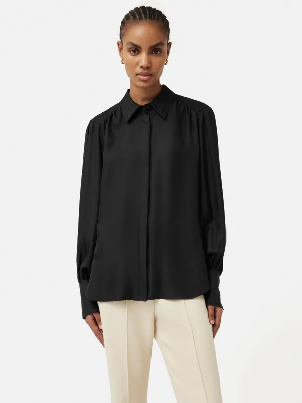 Stitch Detail Silk Twill Shirt | Black sold by Jigsaw