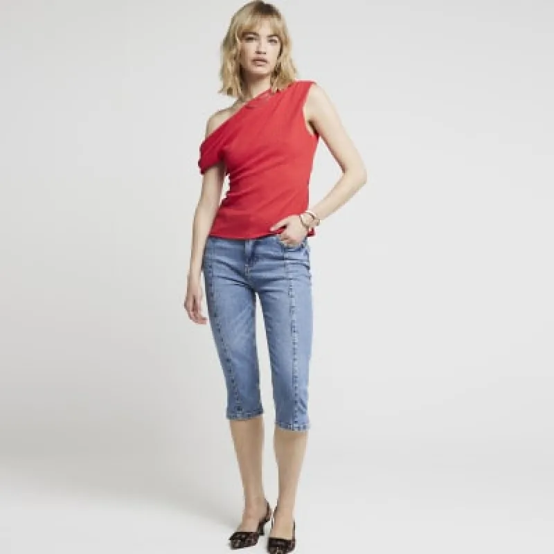 Red Textured One Shoulder Drape Top sold by River Island