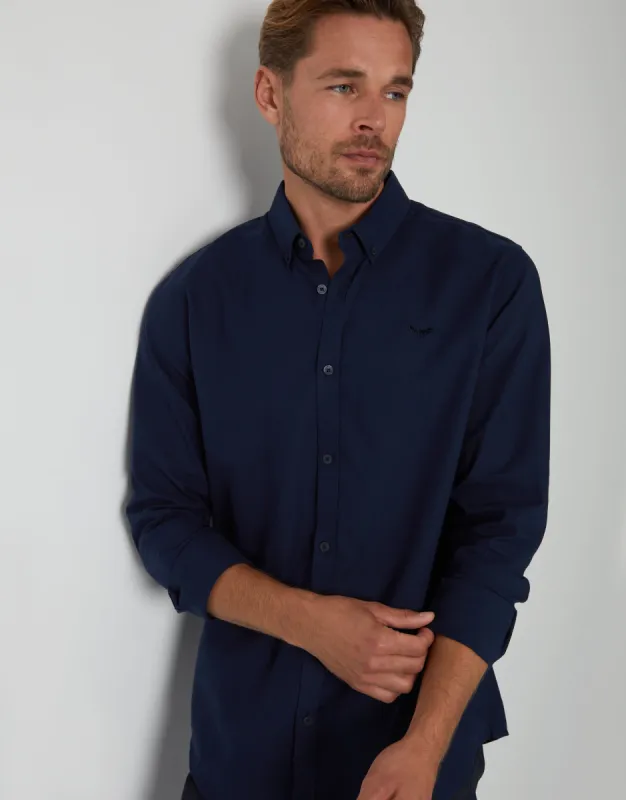 Threadbare Men's Navy Cotton Long Sleeve Slim Fit Shirt sold by Threadbare